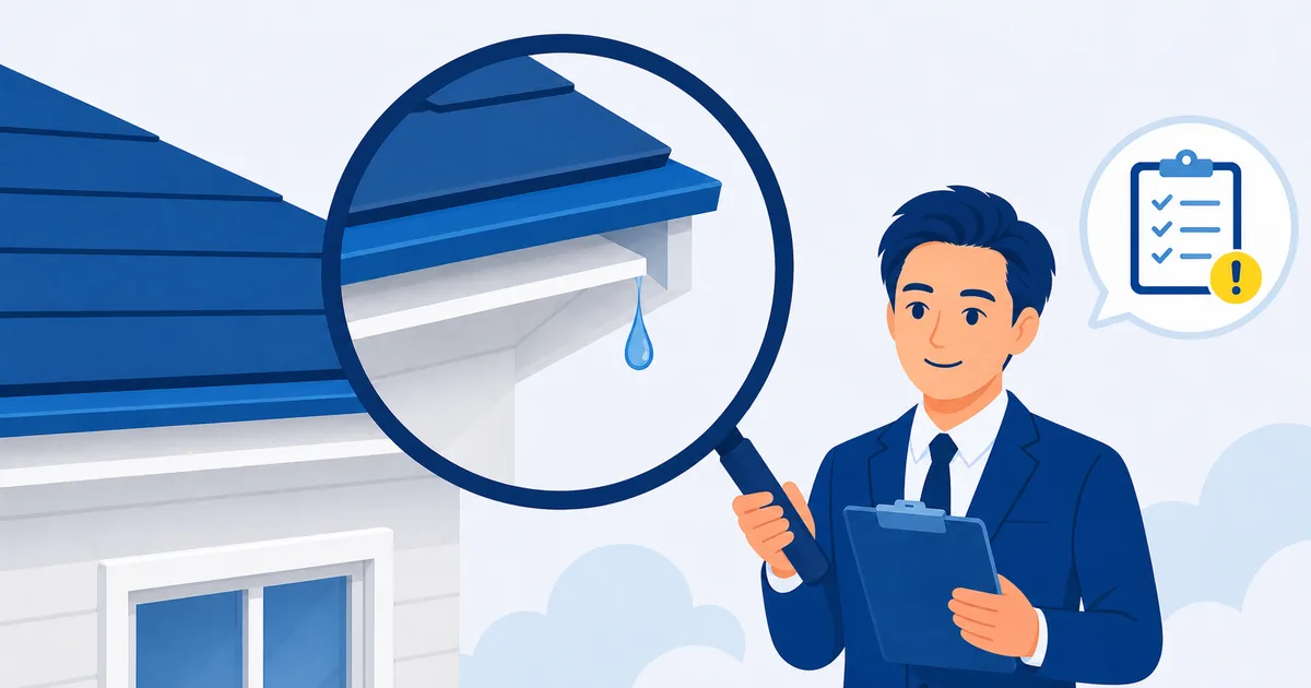 雨漏りのある家を修理前に査定するイラスト