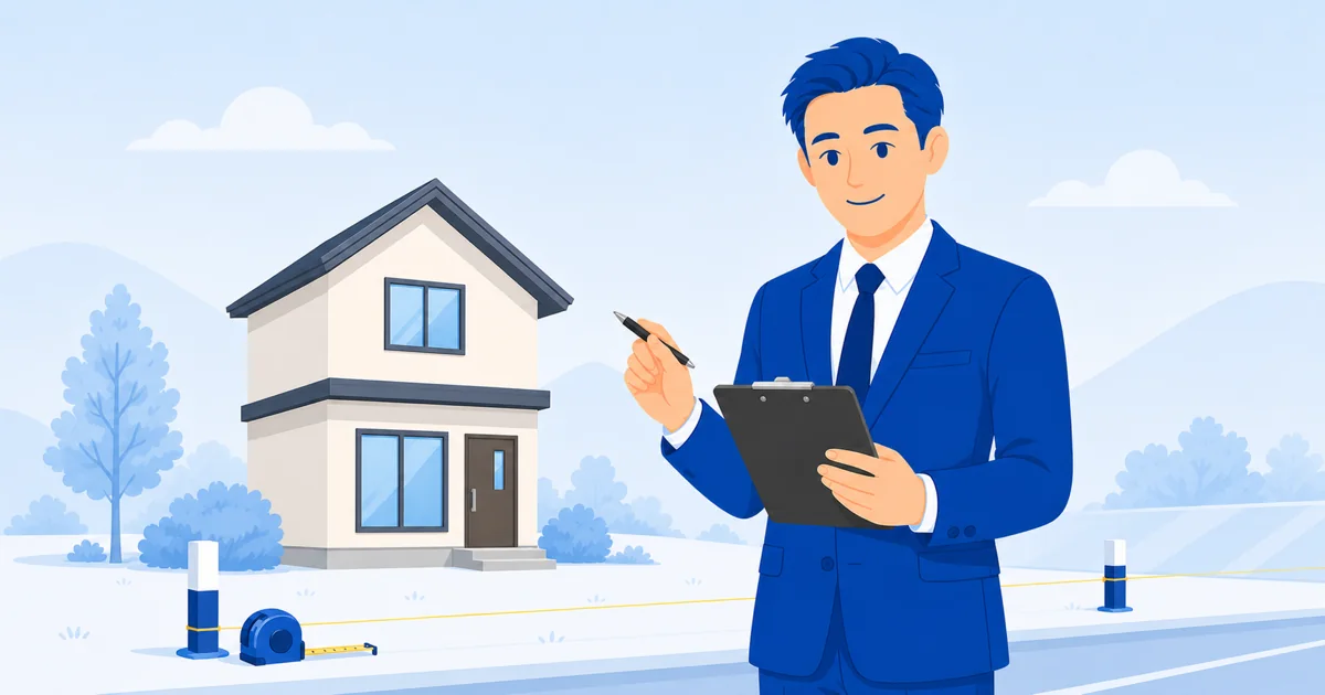 戸建ての外観を確認して査定する担当者のイラスト